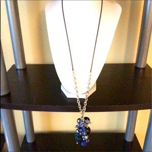 NWT. Firstmeet. Long Silver Blue Charms Necklace. Box 2